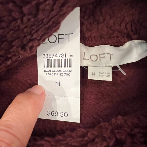 NWT LOFT Burgundy/Wine Fleece Cowl Neck Soft Knit Top - Picture 7 of 9